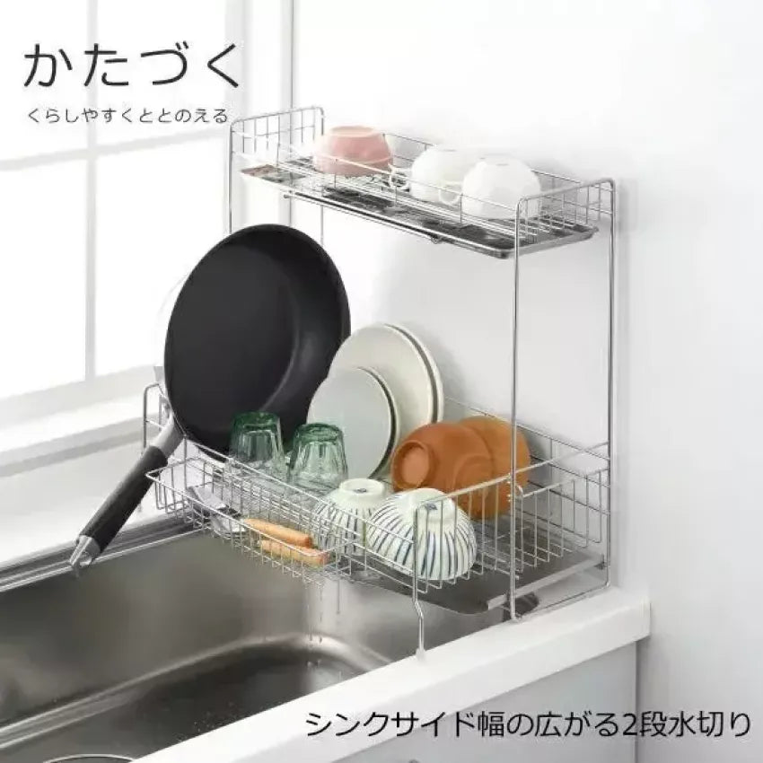 日本製 Yoshikawa 不銹鋼兩層伸縮瀝水架 47cm|圖片 8