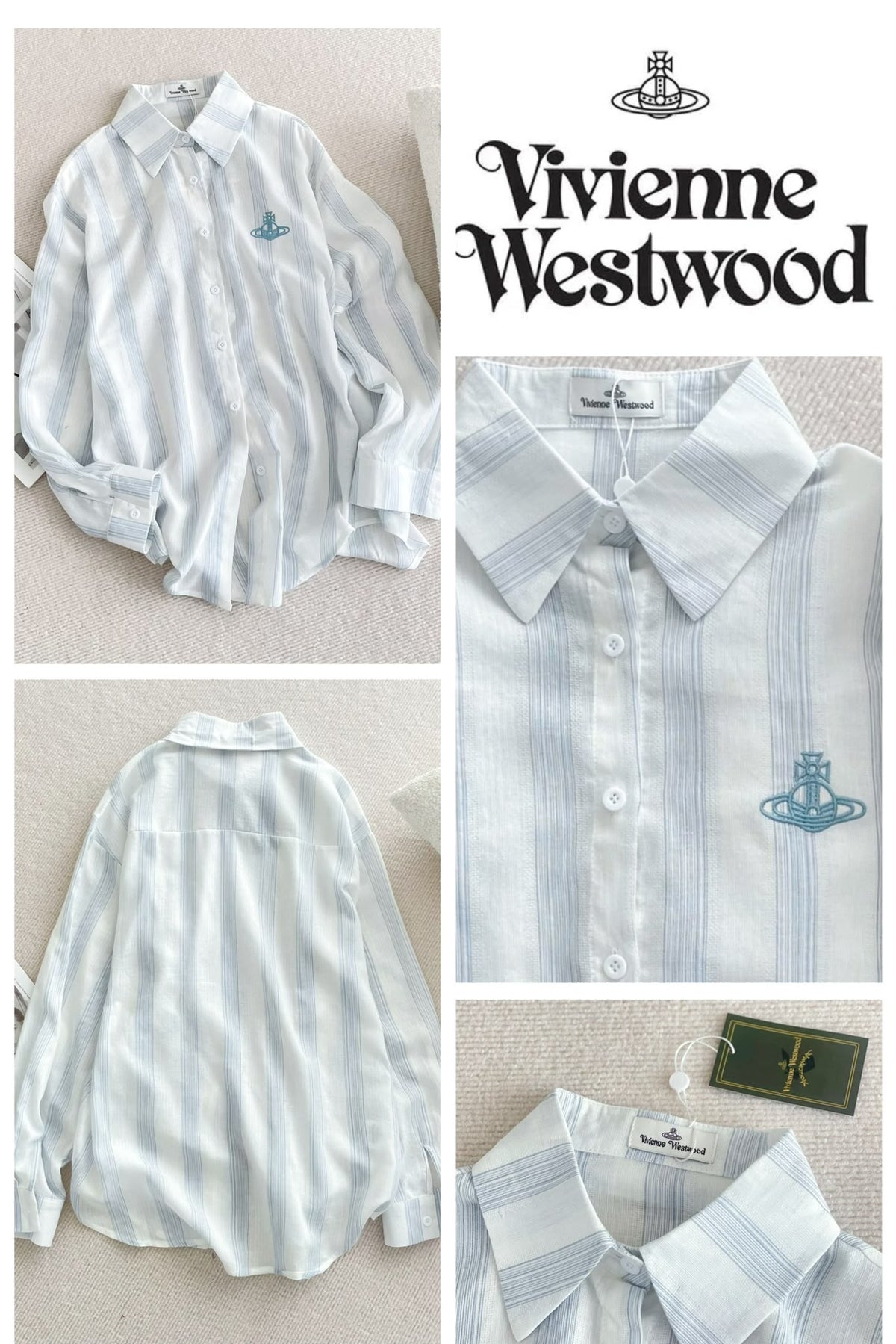 [限時預購] ️Vivienne Westwood 新款刺繡土星logo條紋輕薄亞麻料長袖襯衫