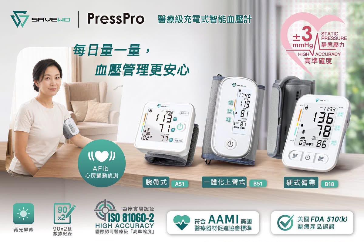 [限時預購] SAVEWO PressPro B51 醫療級充電式智能血壓計