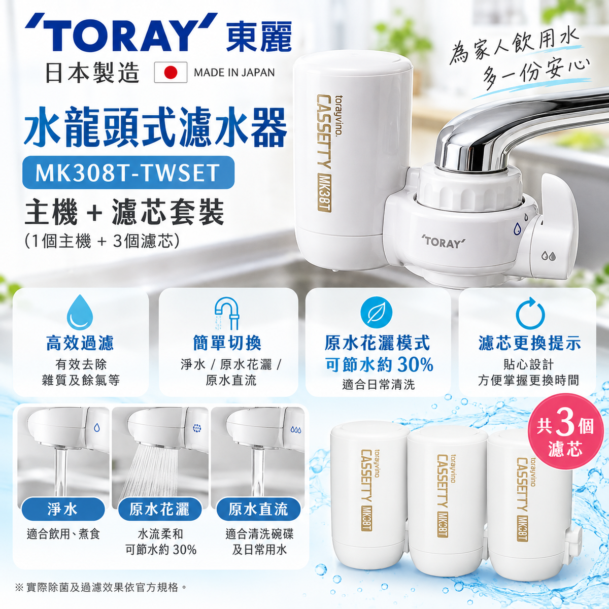 [現貨] 日本製造 TORAY 東麗水龍頭式濾水器 - 主機連 3 個濾芯