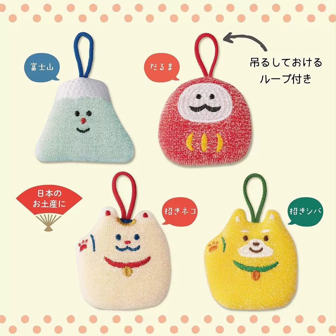 [限時預購] ️🎌 日本直送🇯🇵日式刺繡可愛卡通洗碗綿 4件套