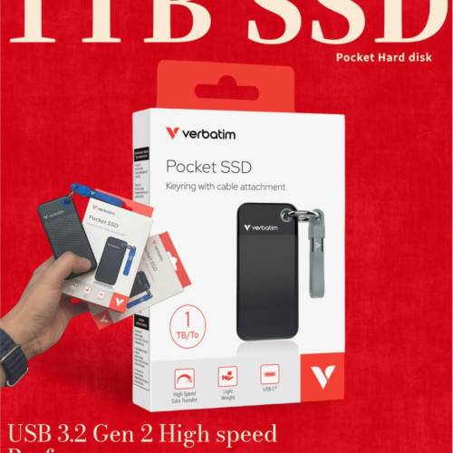 [限時預購] 最新Verbatim USB 3.2 Pocket SSD(1TB / 顏色隨機)